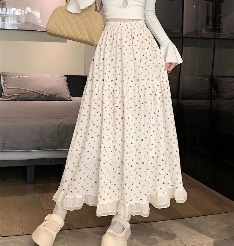 Metticus - Maxi A-lijn rok met hoge taille en bloemenprint