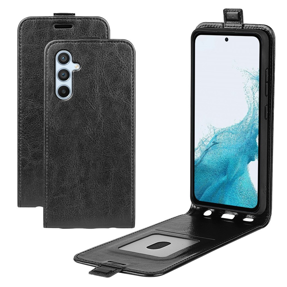 Samsung Galaxy A54 5G Leder Tasche Flip Cover Vertikal im Retro Look mit Kartenfach - Schwarz