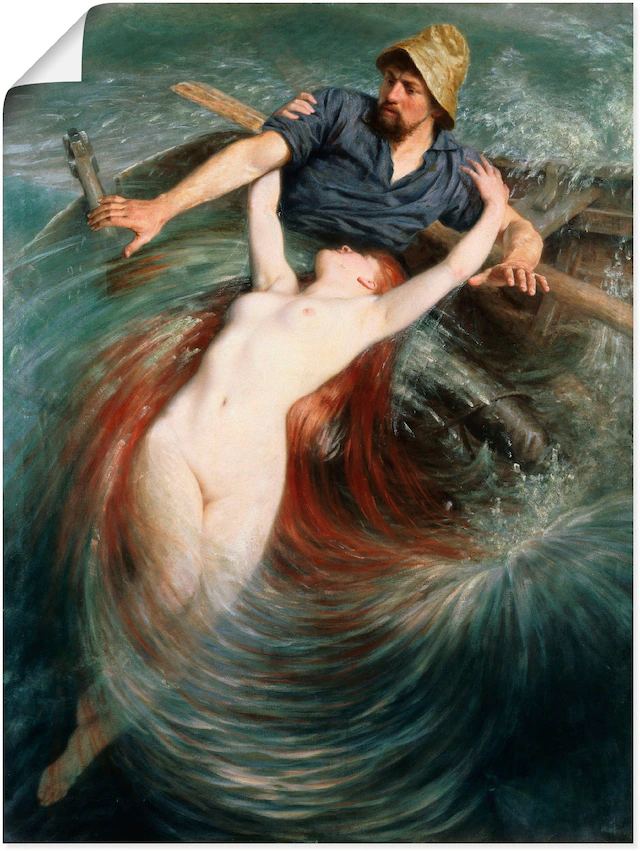 Artland Poster »Ein Fischer in den Fängen einer Sirene.« klassische Fantasie 1 Stk. tlg. als Leinwandbild, Poster in verschied. Grössen