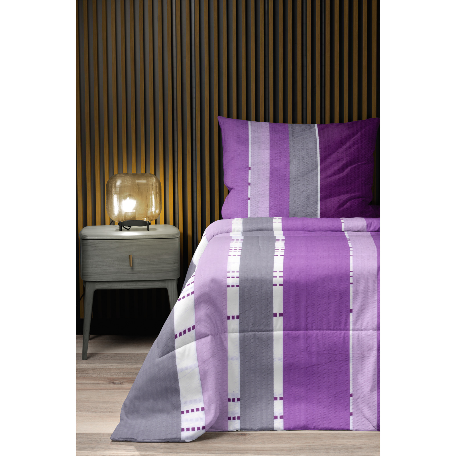 Bettwäsche Microfaser Seersucker bedruckt violett 160x210 65x100 Bettanzug Nord