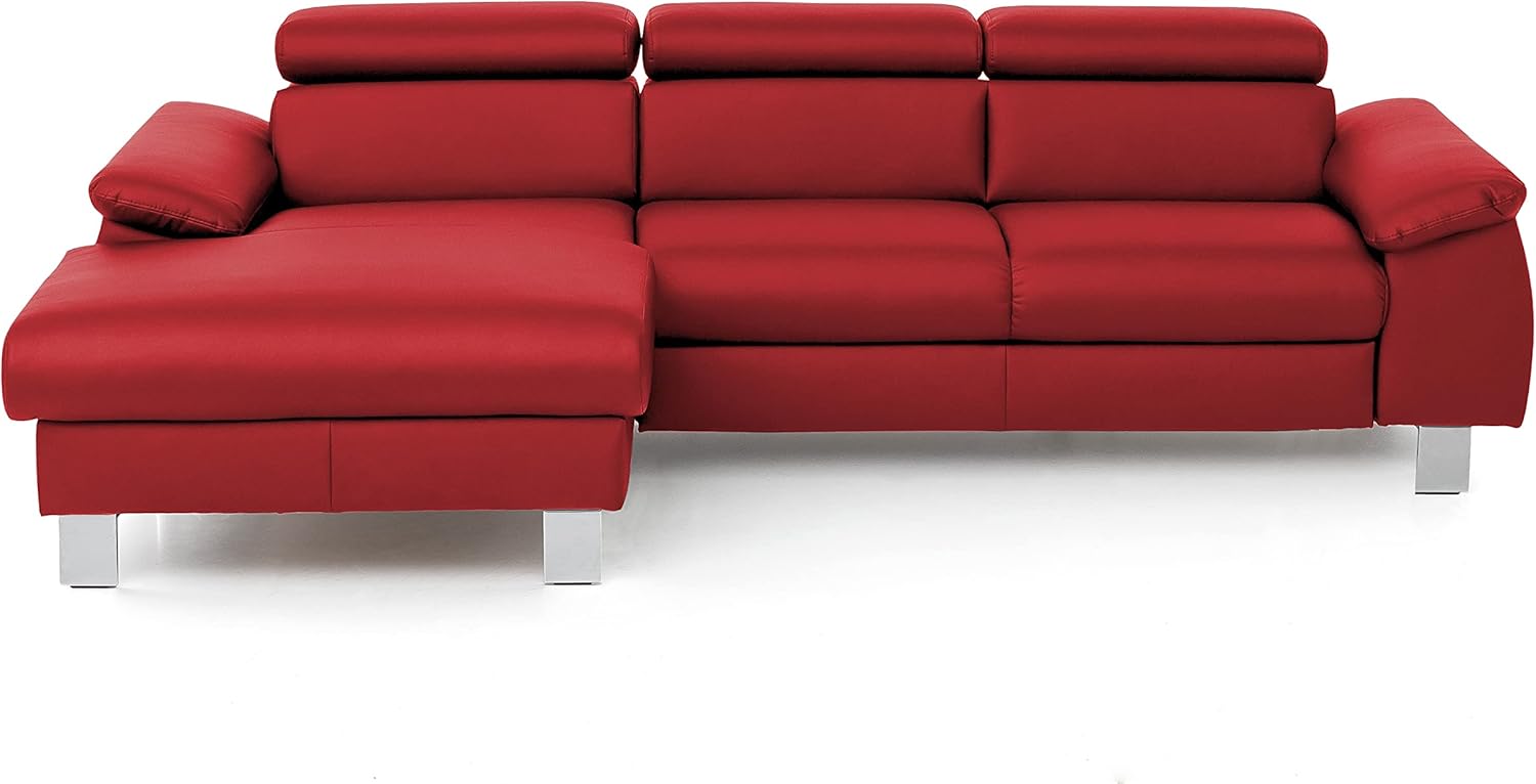 Mivano Ecksofa Micky mit Recamiere / L-Form-Sofa mit Schlaffunktion, Bettkasten und Kopfteilverstellung / 244 x 72 x 166 / Kunstleder, Rot