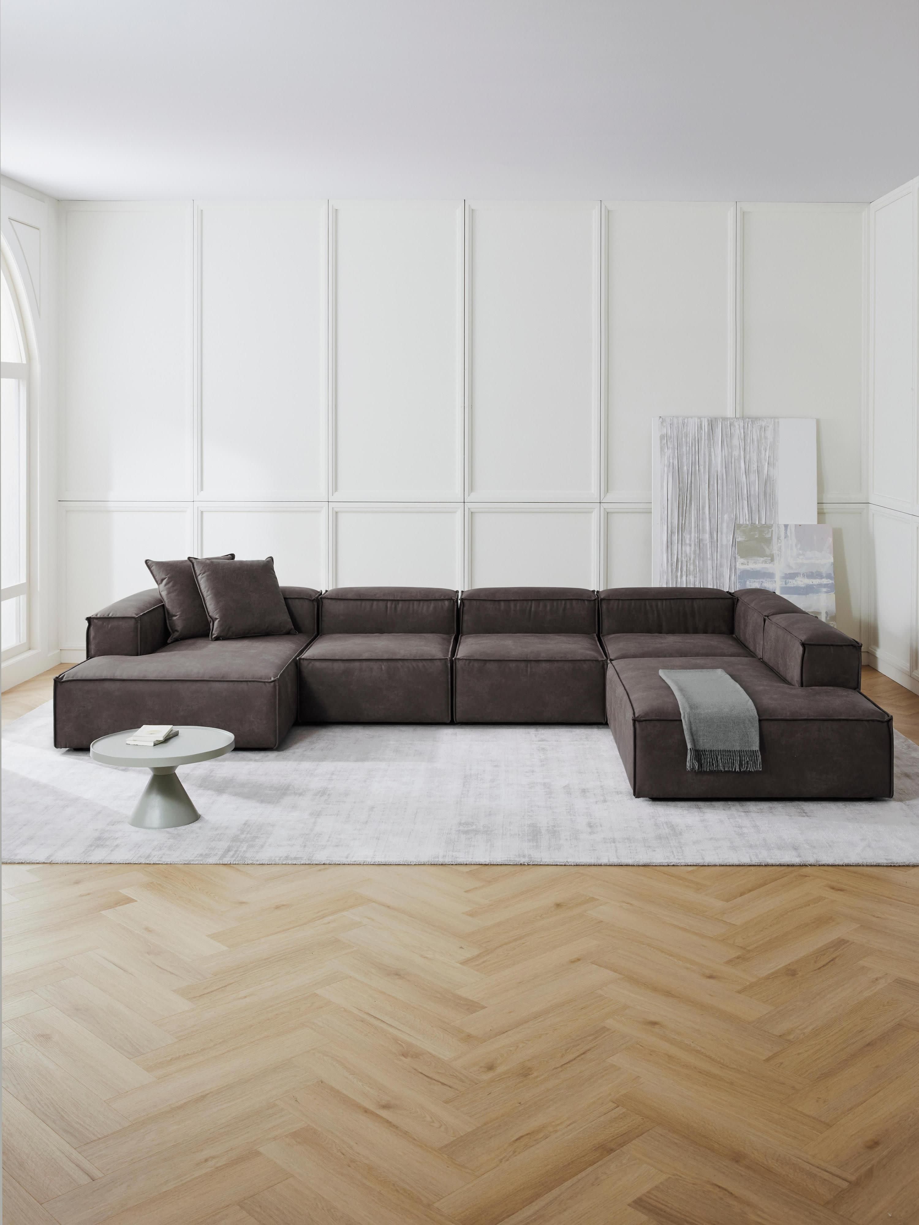 Modulaire U-bank Lennon van gerecycled leer
