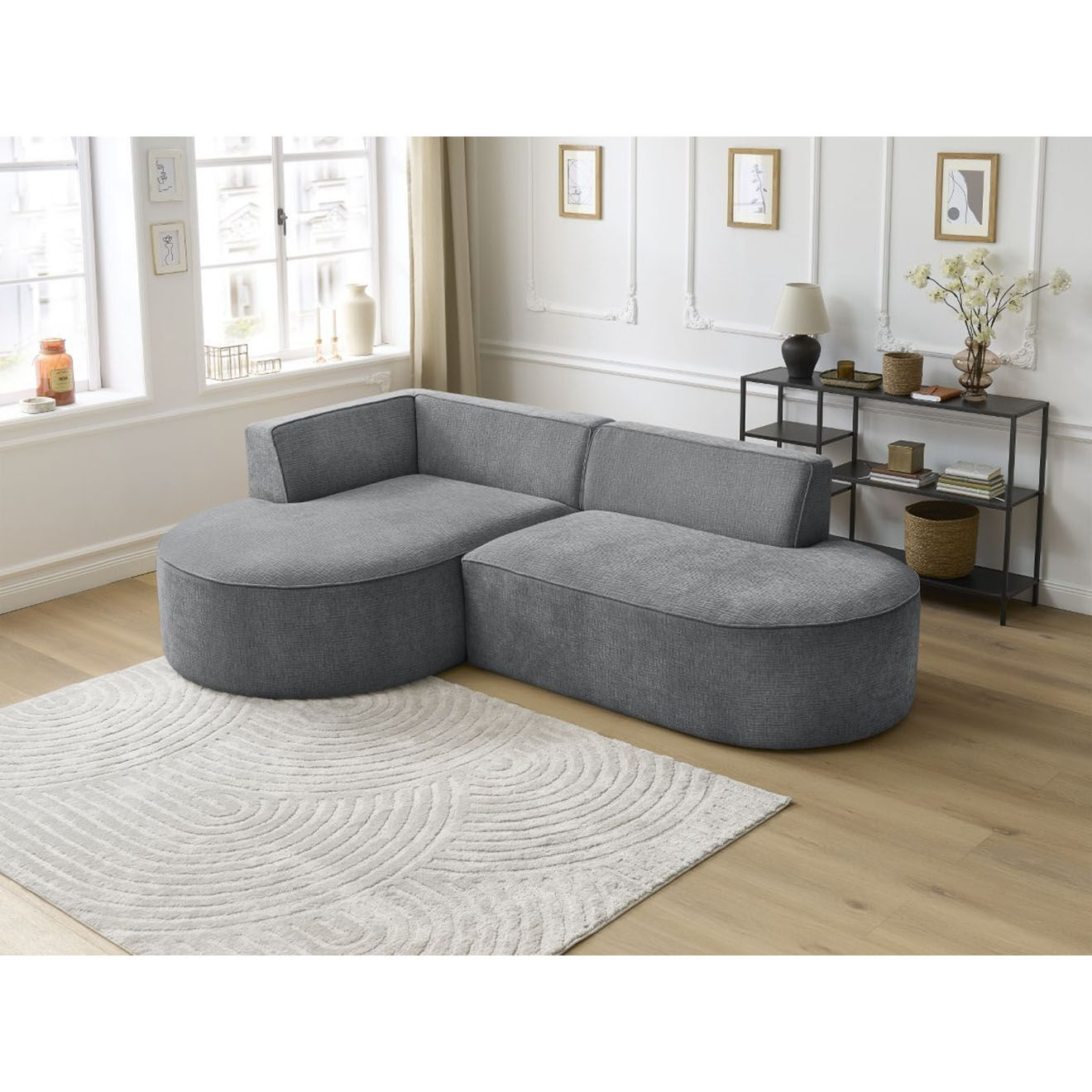 Bobochic Canapé d'angle gauche fixe 4 places Rousseau texturé gris foncé - 250x160x72 cm