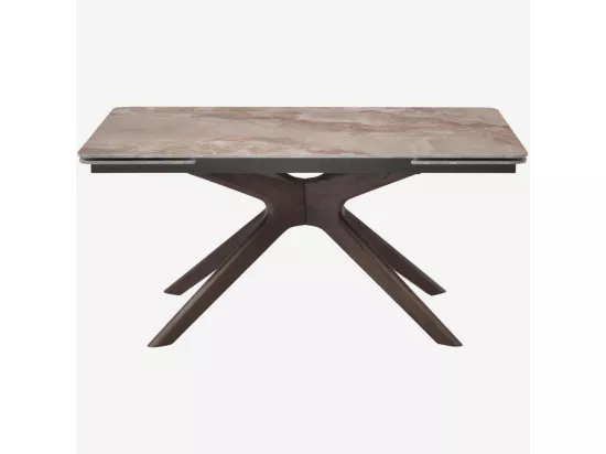 HABITAT - Table rectangulaire extensible en céramique et bois massif finition noyer - Beige ambré - Misto