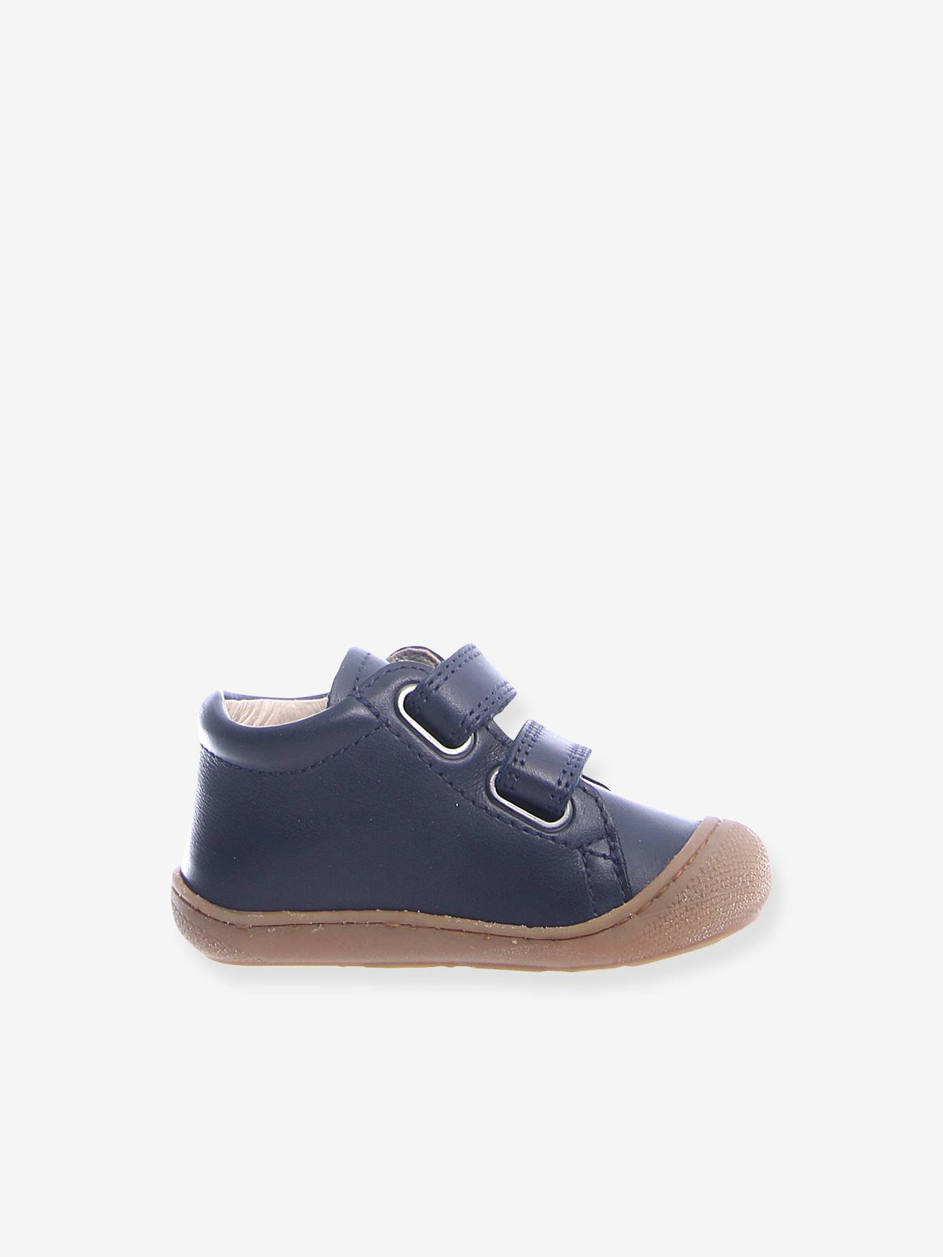 Sapatinhos de bebê com fecho de velcro estilo casulo NATURINO® First Steps, tamanho médio, bege liso.