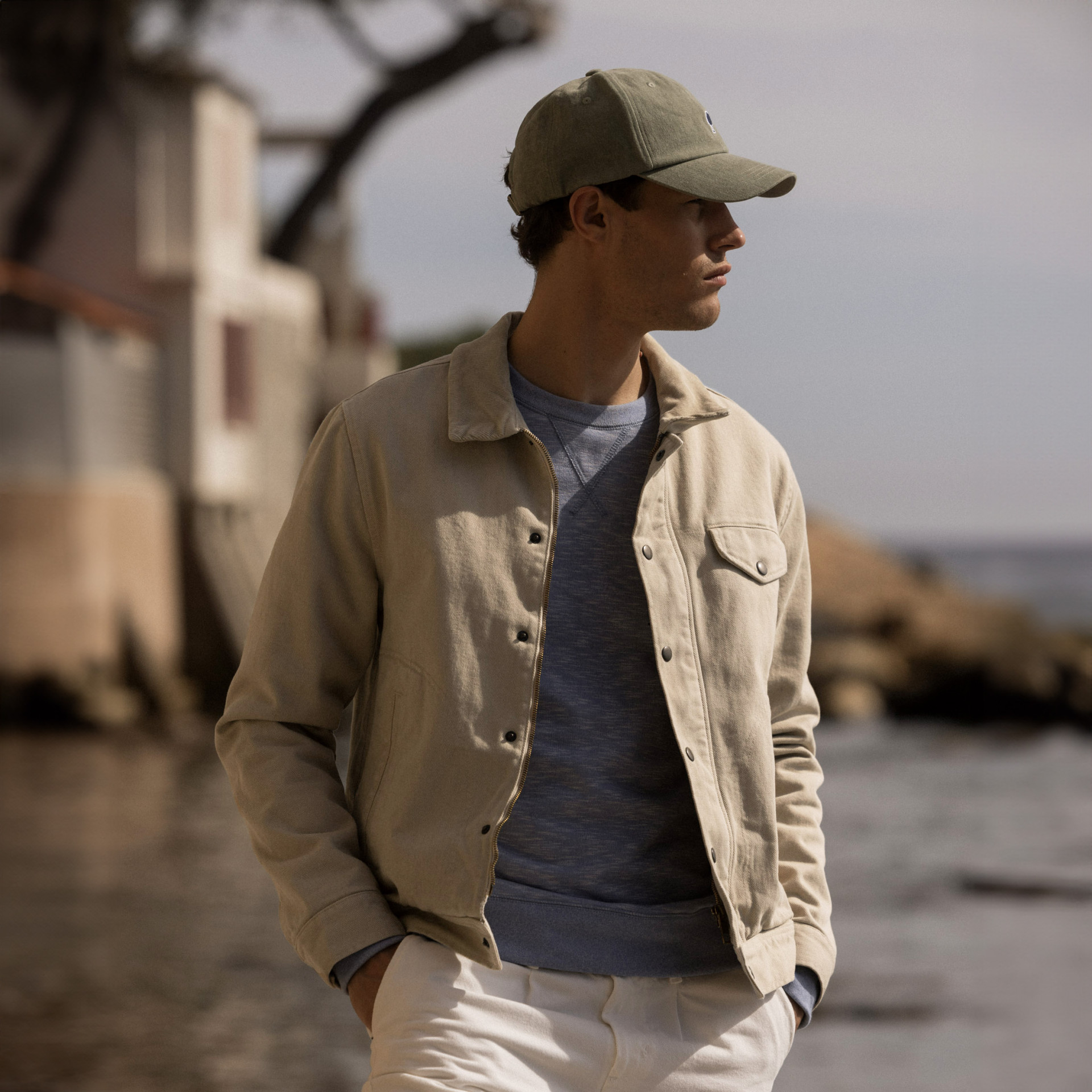 Blouson beige col en velours coton - modèle seillon