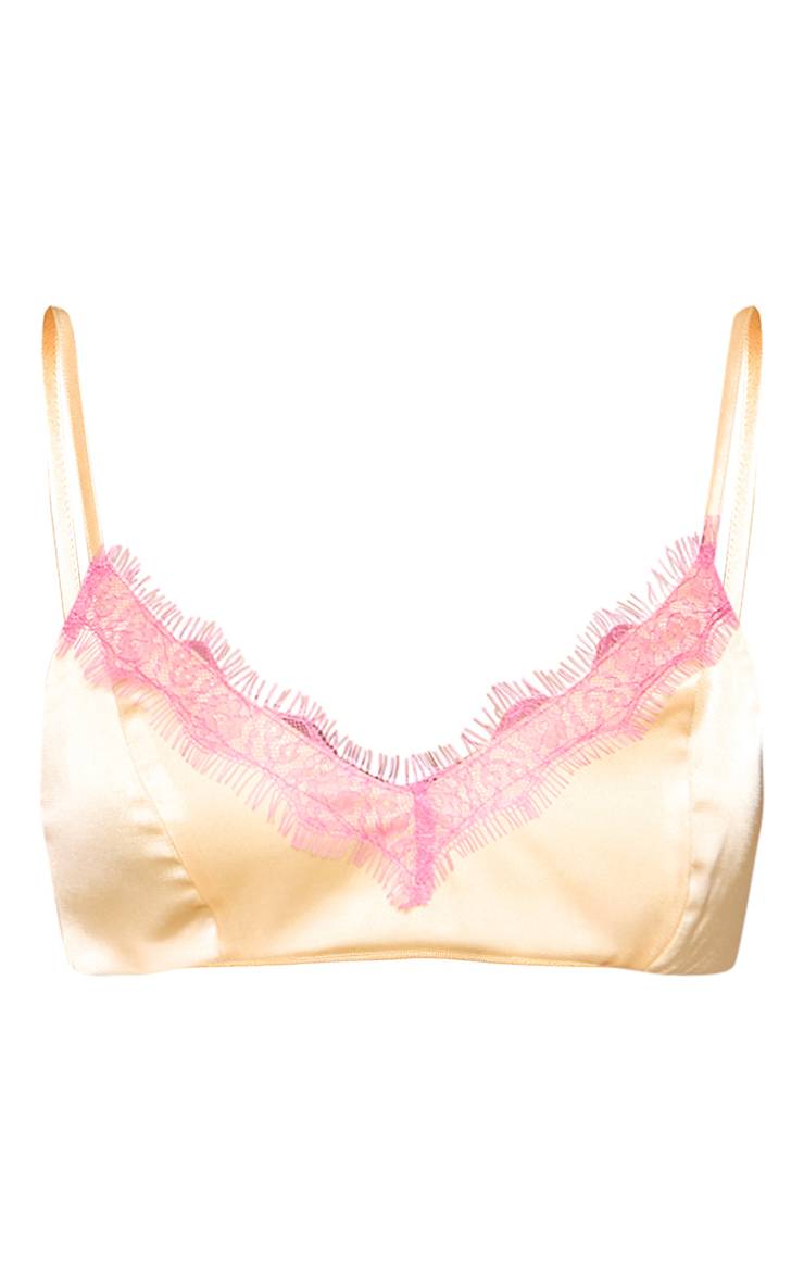 Citron Brassière Courte En Satin Avec Dentelle Contrastante