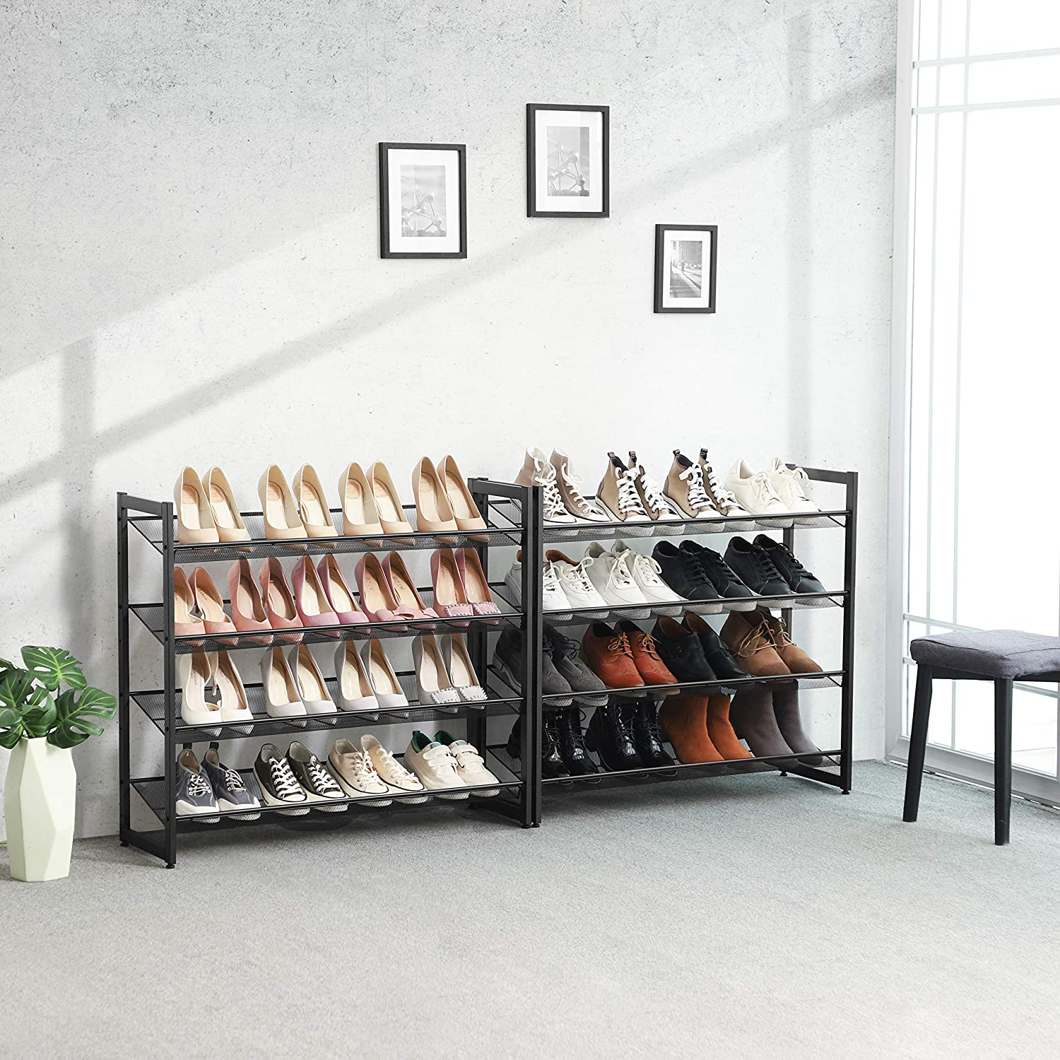 Schoenenrek 2 x (stapelbaar) met 4 niveaus Indusign Grijs