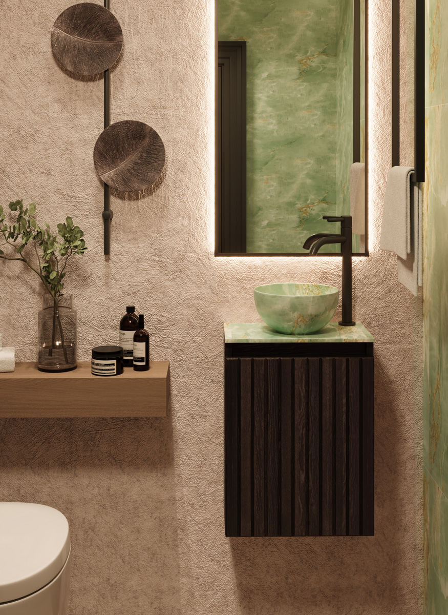 Fontana Green Onyx Micro Marble toiletmeubel met ribbelfront 40cm kasteel bruin