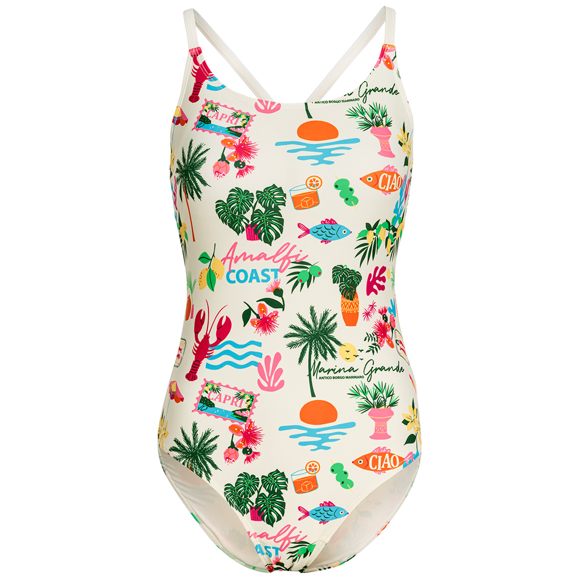 Jonas Nielsen Damen Shape-Badeanzug mit Urlaubs-Muster weiss / bunt