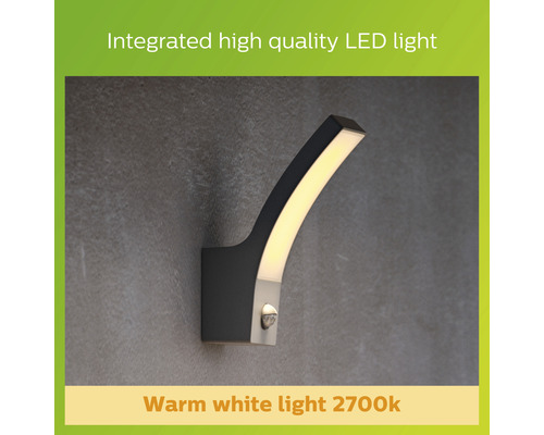 LED Sensor Buiten Wandlamp IP44 12W 1100 lm 2700K Splay antraciet