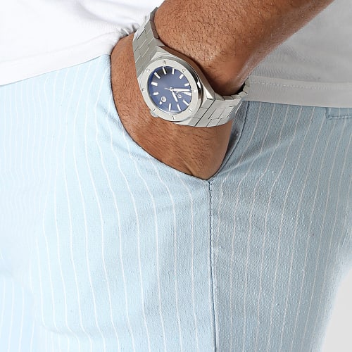 Pantalon Chino A Rayures Bleu Clair
