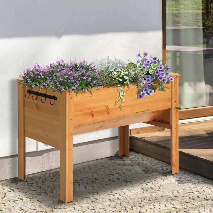 Outsunny Hochbeet mit Vliesstoffverkleidung und 4 Haken natur