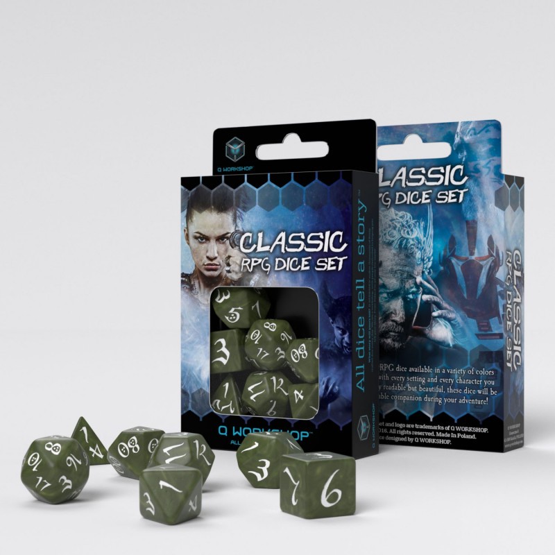 Set de dés RPG classique - Verts et Blancs
