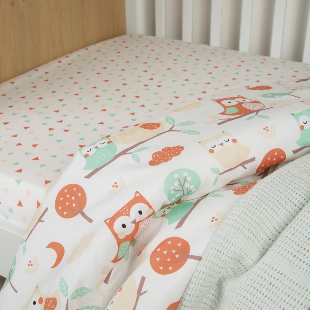 CuddleCo Schlafende Eule 4-teiliges Kinderbettwäsche-Set
