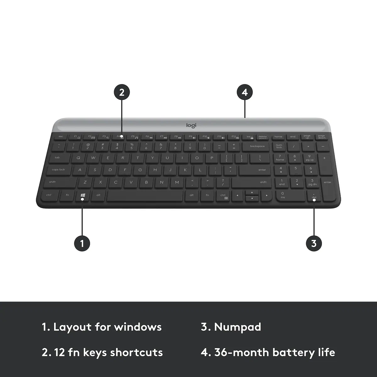 Logitech MK470 Slim Combo datamus og tastatur (grafitt)