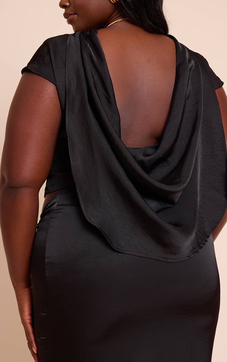Noir Ensemble Coordonné Grande Taille Top Satiné Dos Drapé