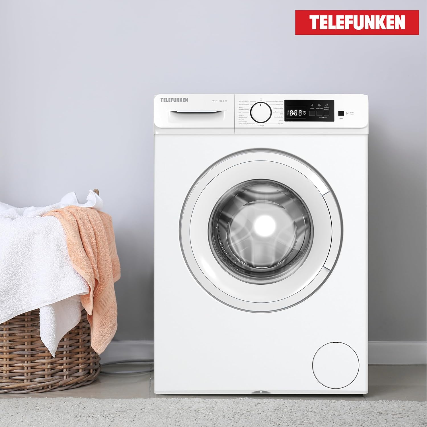 Telefunken Waschmaschine 7kg | Frontlader 1200 U/Min. | Inverter Motor - Leise & Effizient | AquaStop - Schutz vor Wasserschäden | Schontrommel | Washing Machine | 15 Programme | EEK B | W-7-1200-B-W