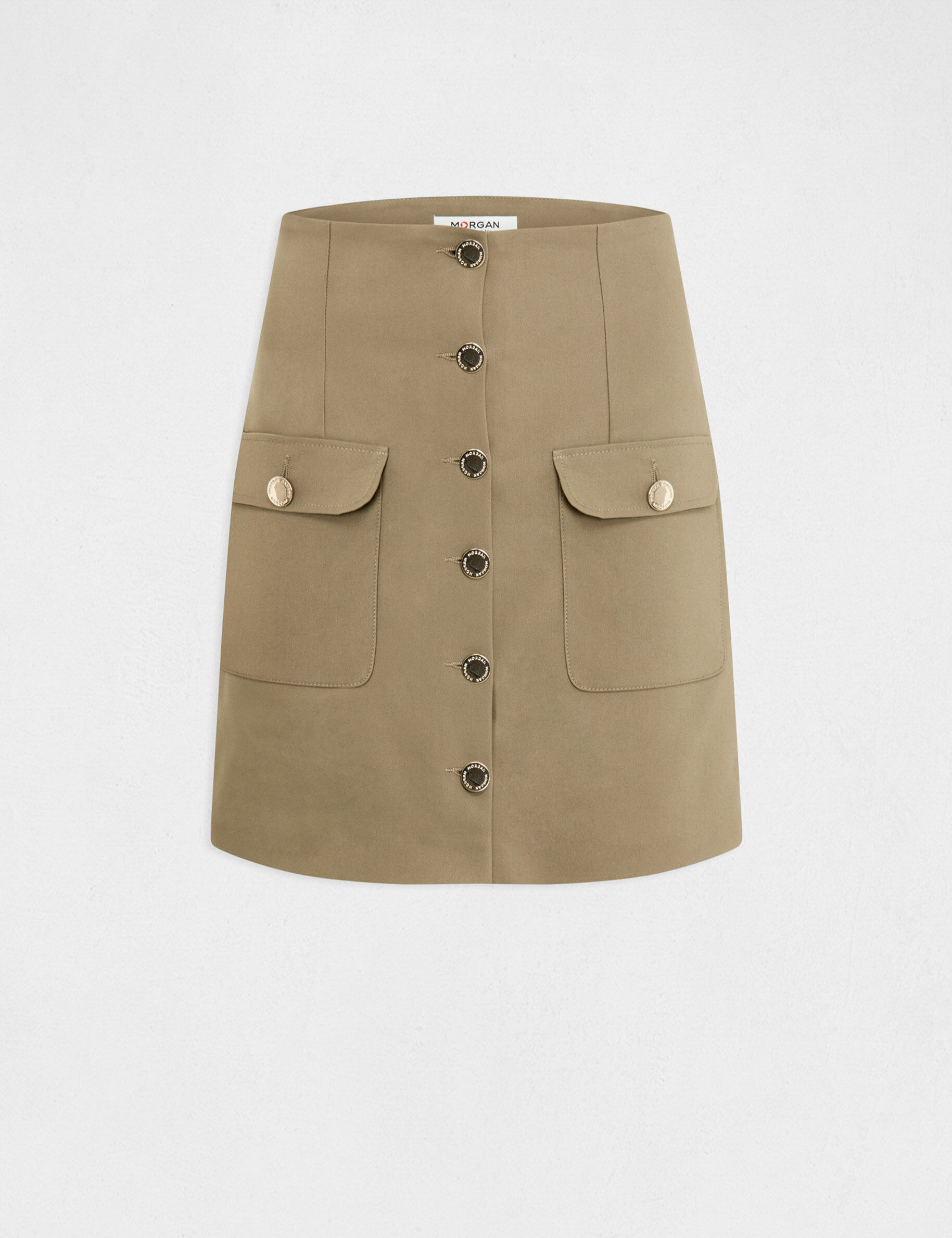 Jupe droite boutonnée avec poches vert moyen femme - vert_moyen