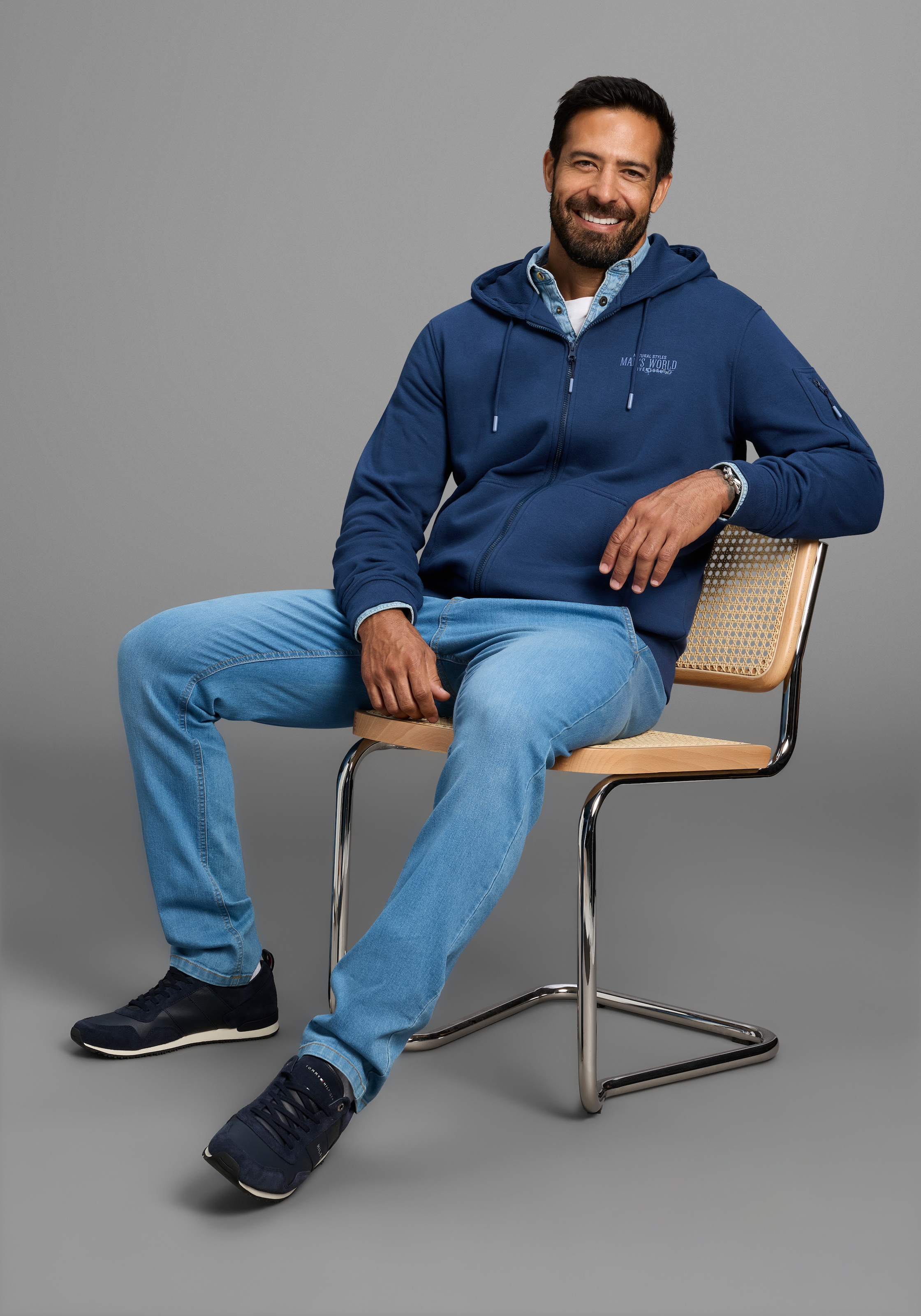 Man's World Kapuzensweatjacke , Langarm, mit Print, mit Kapuze, Tasche am Ärmel