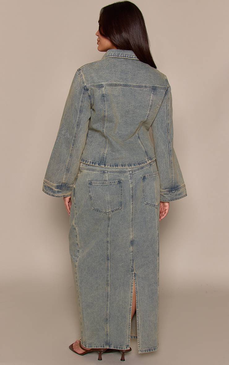 Bleu Jupe Maxi En Denim Coupe Évasée Avec Détails De Coutures Grande Taille