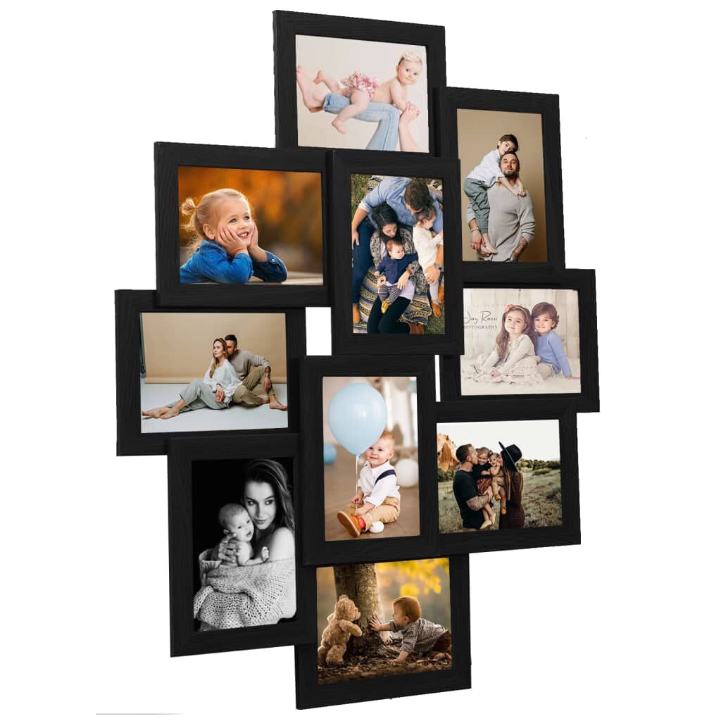 vidaXL Fotolijst 10x15 cm voor 10 foto's, zwart, MDF