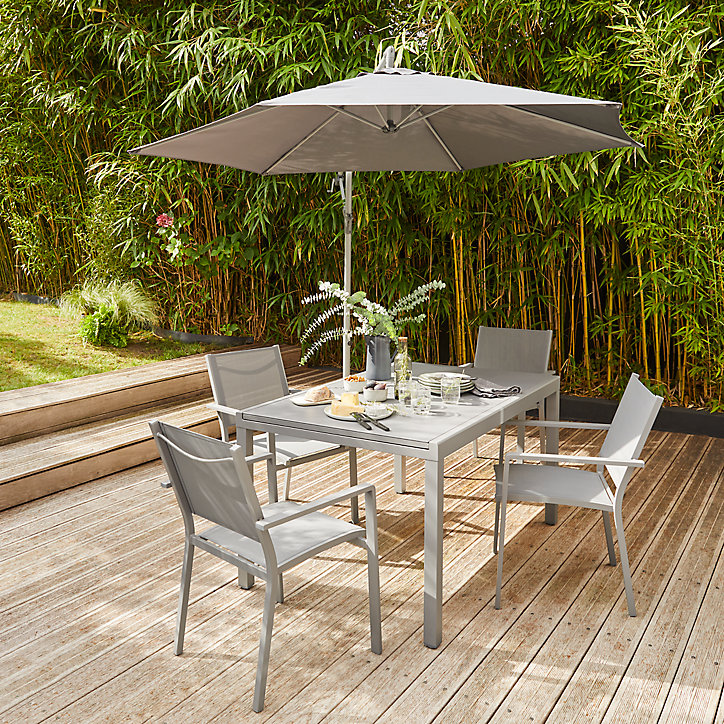 Table de jardin extensible Moorea en aluminium coloris gris acier L.140/200 x l.90 x H.75 cm