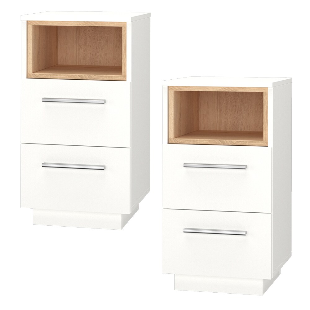 Vicco Nachtschrank Nachttisch Nachtkommode 2er Set Beatrice Weiß 2 Schubladen