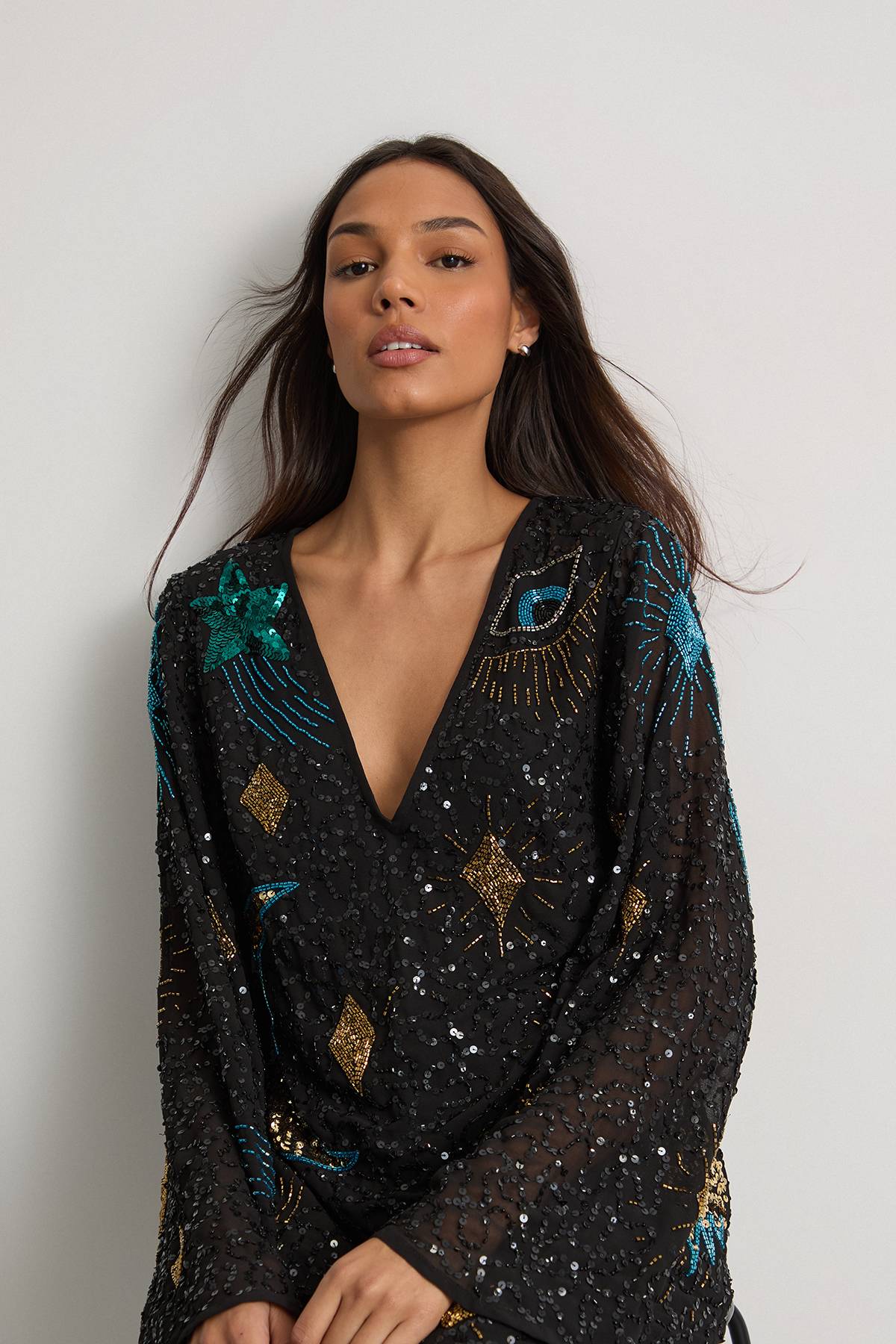 Warehouse Robe Mini Ornée de Sequins Célestes