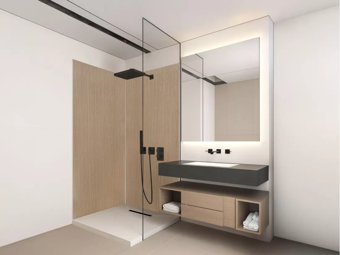 Lot de 2 panneaux muraux de douche effet bois en aluminium avec profilés - 2 x L90 x H210 cm ENEKO