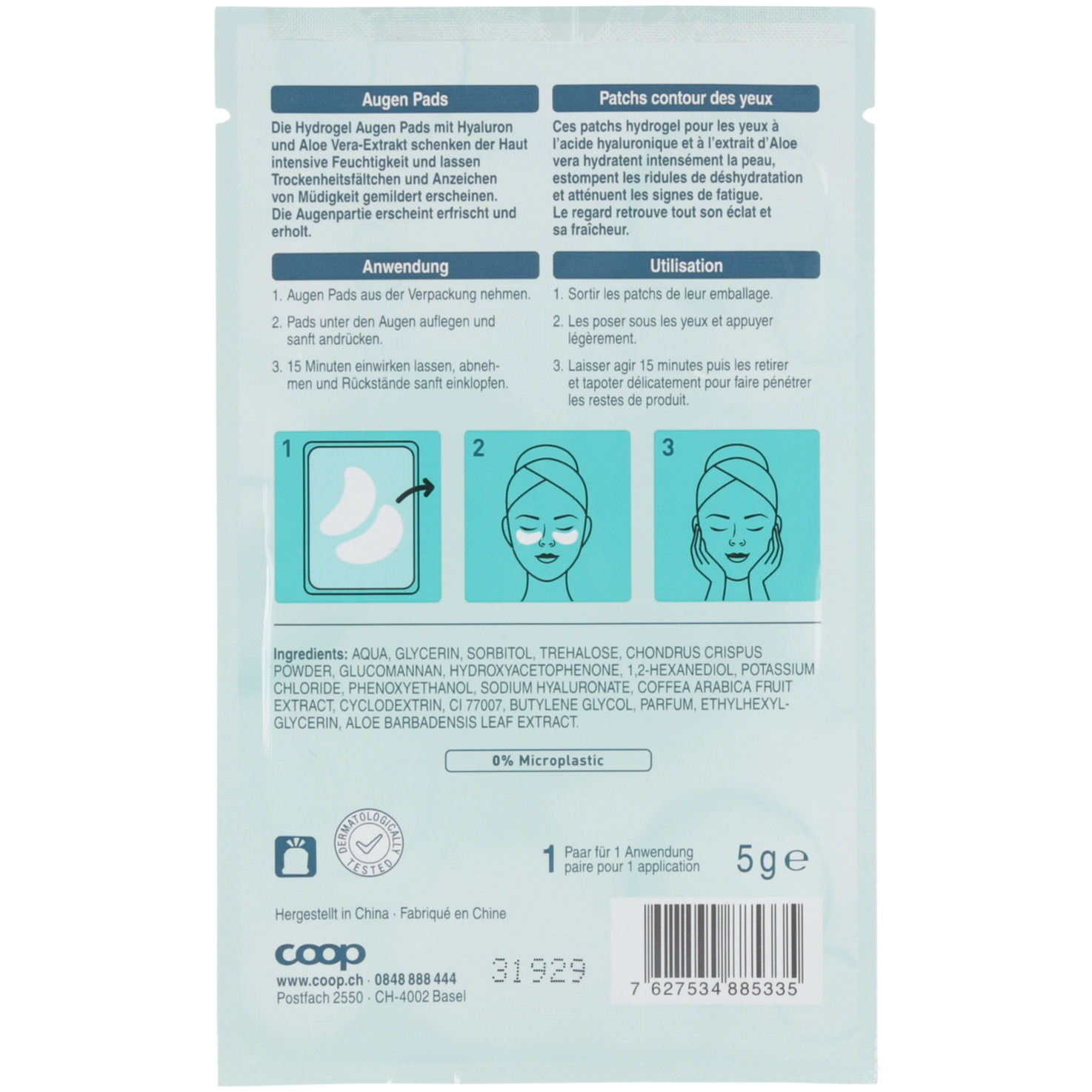 well Hydrogel Augenpads mit Hyaluron und Aloe Vera - Extrakt