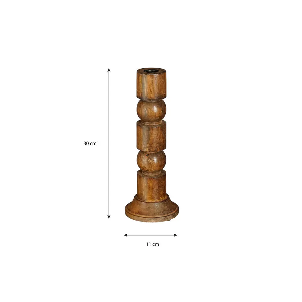 Mica Decorations Philo Kandelaar - H30 x Ø11 cm - Mangohout - Bruin