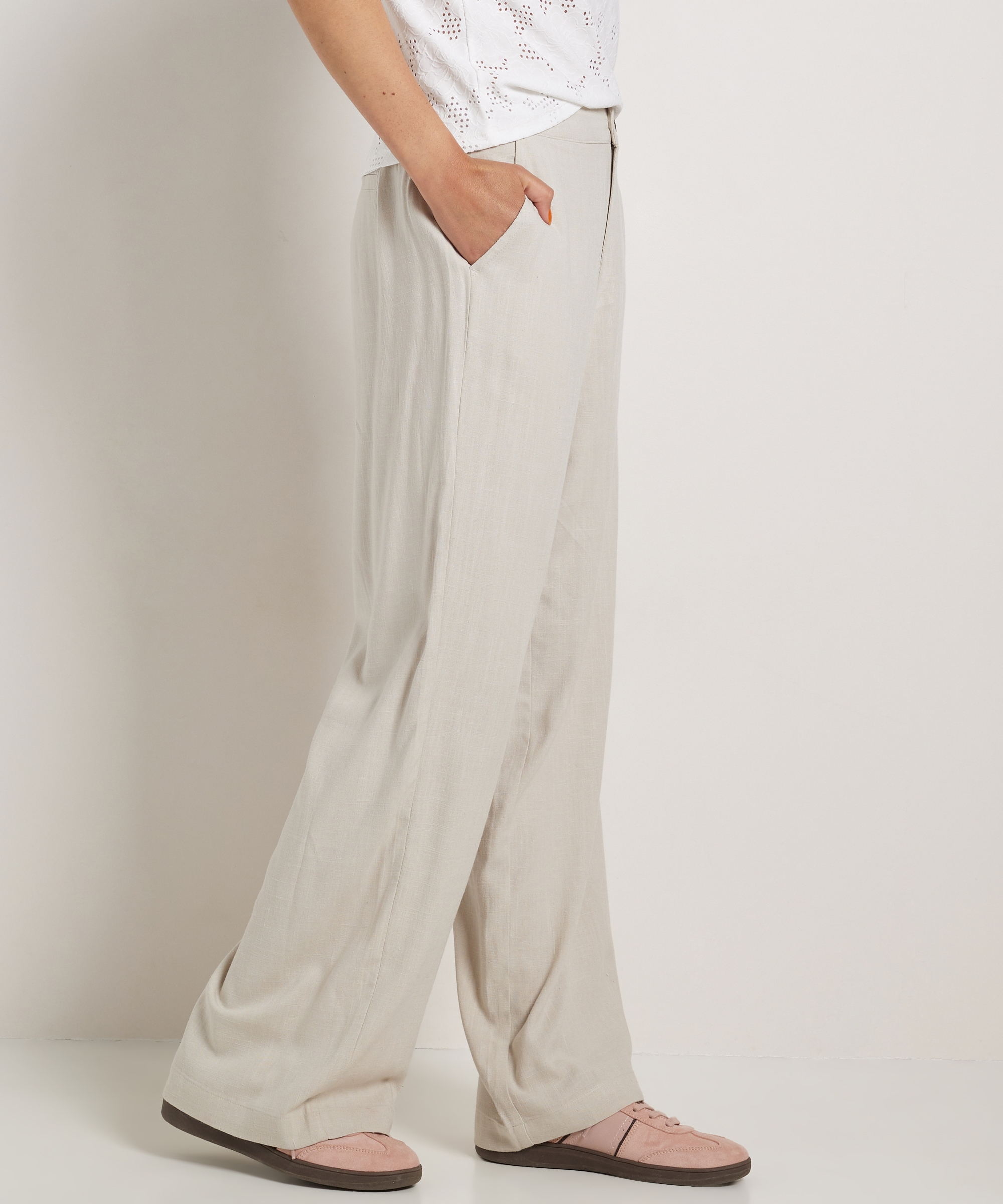 linnenlook wide fit broek