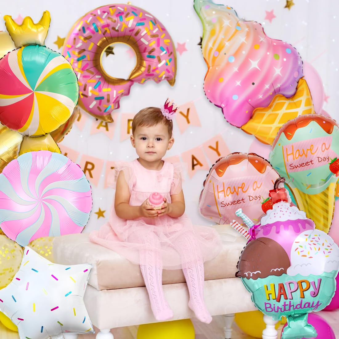 (8er Set) Süssigkeiten Party Deko Folien Ballon Candy Luftballon - Glacé / Donut / Bonbon