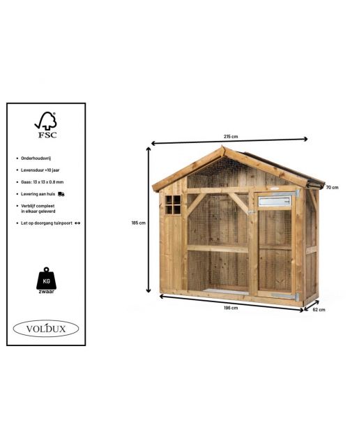 Voldux Volière S2 Links - Vogelverblijven - 215x70x185 cm Naturel