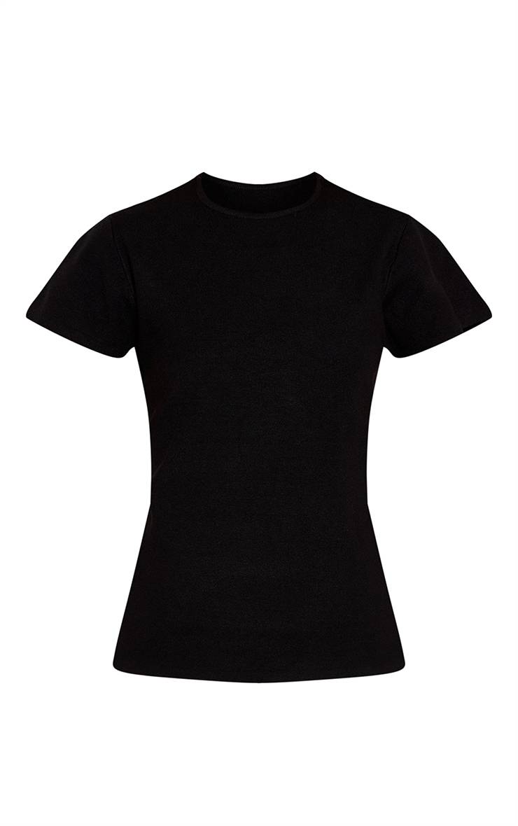Noir T-shirt En Maille À Col Rond Avec Fentes Latérales