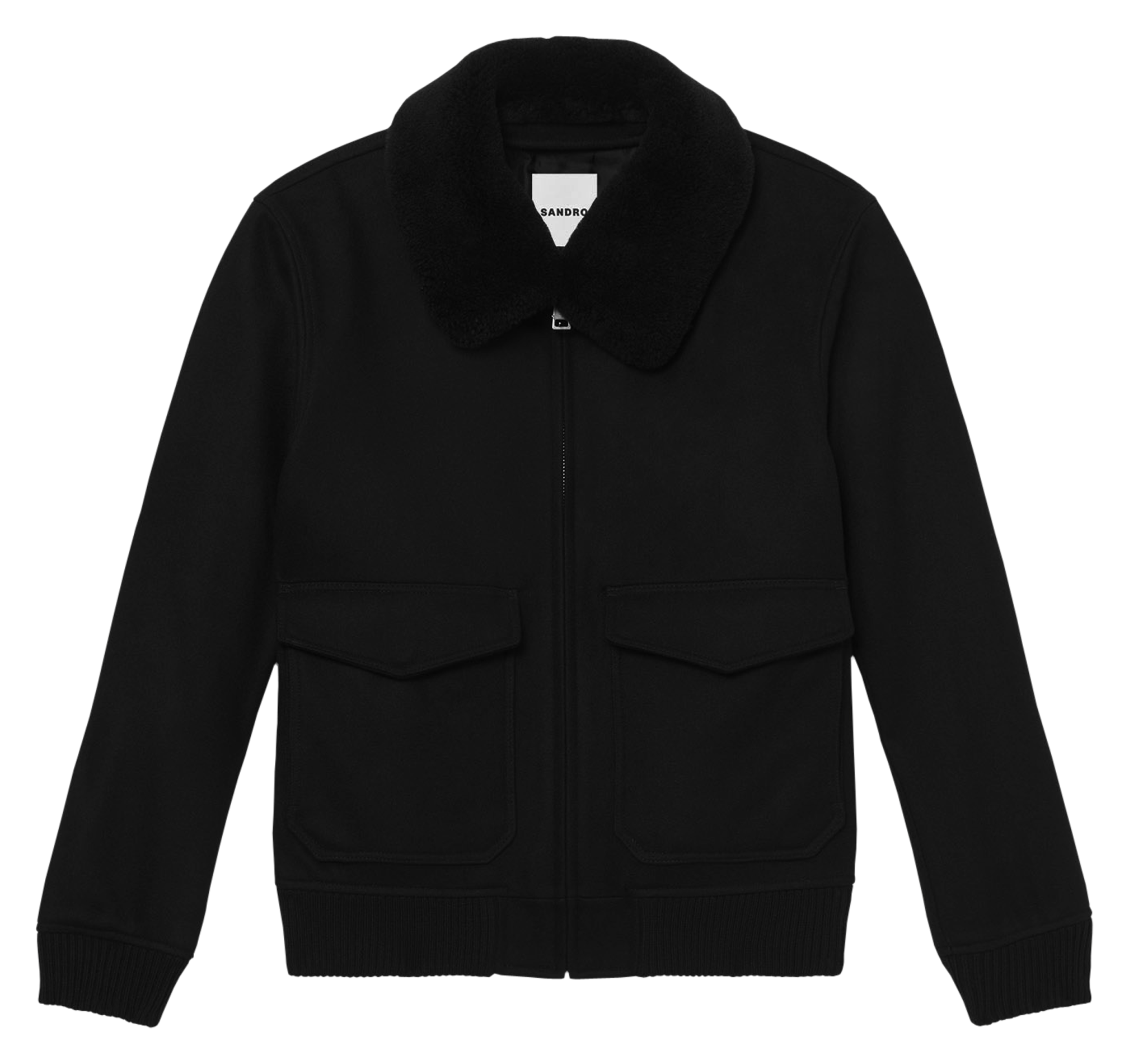 Blouson zippé en laine mélangée | Noir