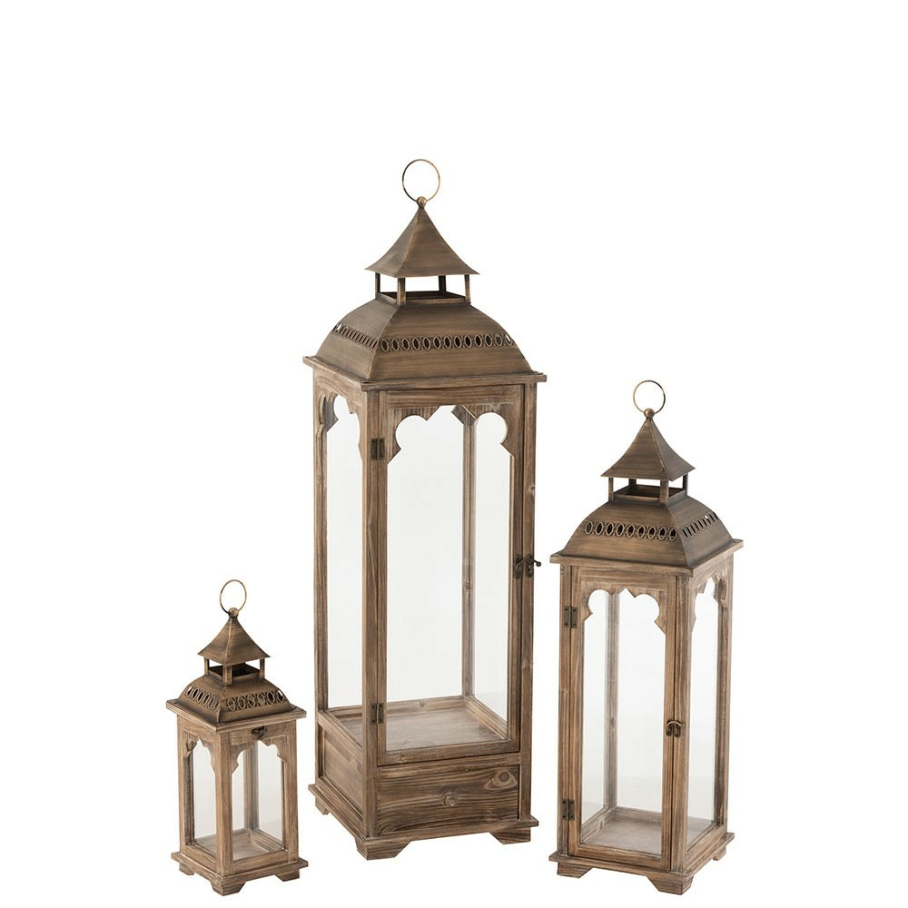 Set de 3 lanterne bistro bois de sapin marron