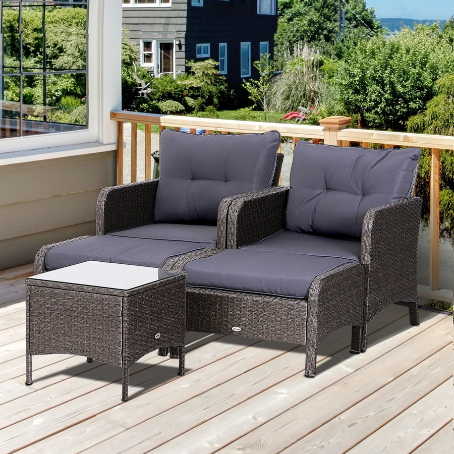 Outsunny Rattan Sofagarnitur als 5-teiliges Set dunkelgrau