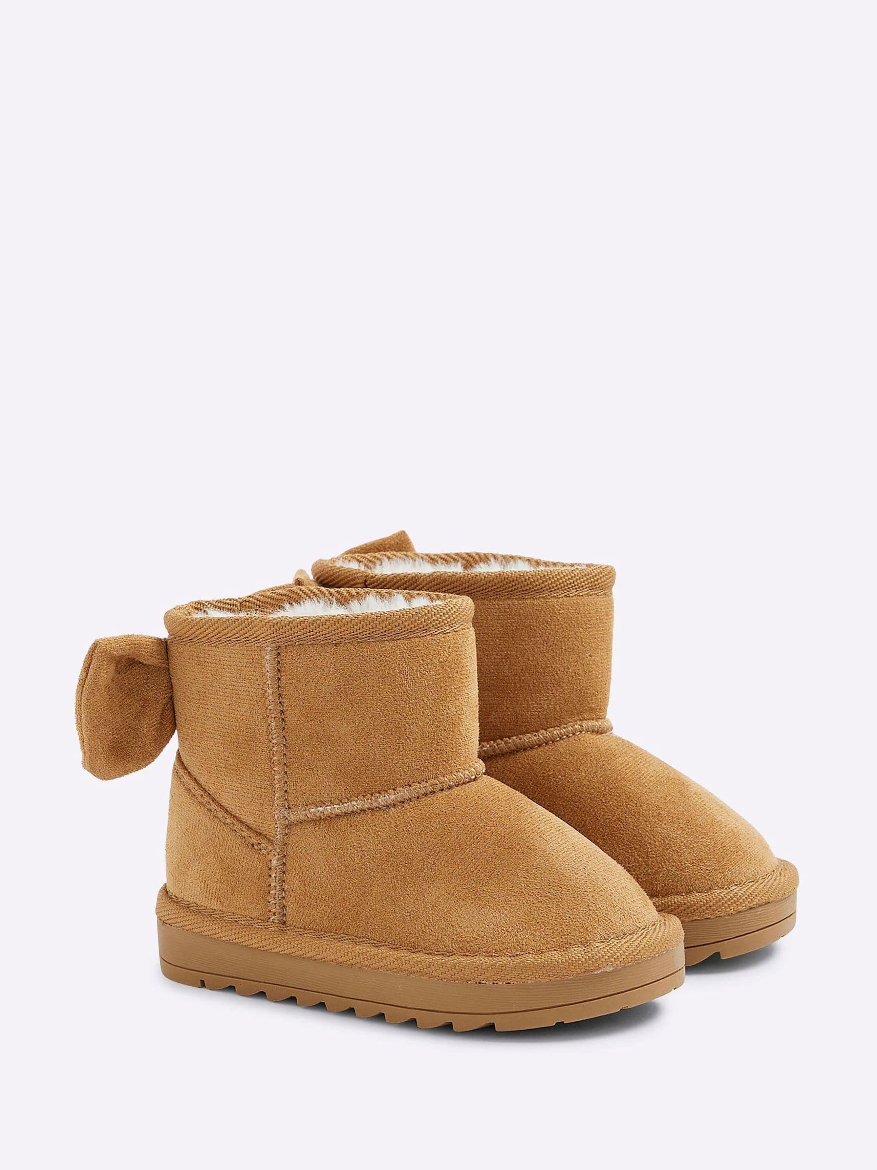 River Island Girls Suedette Bow Fur Lined Boots