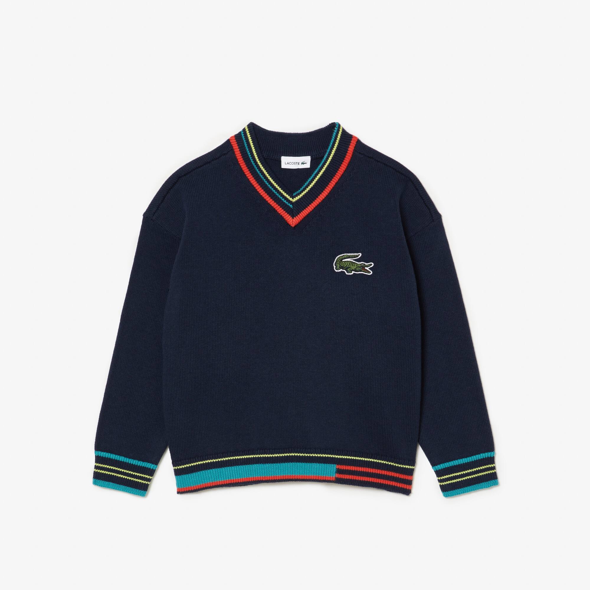 Pullover mit V-Ausschnitt aus Baumwoll- und Wollmischung Pullover & Sweatshirts - Blau - Lacoste - Kinder