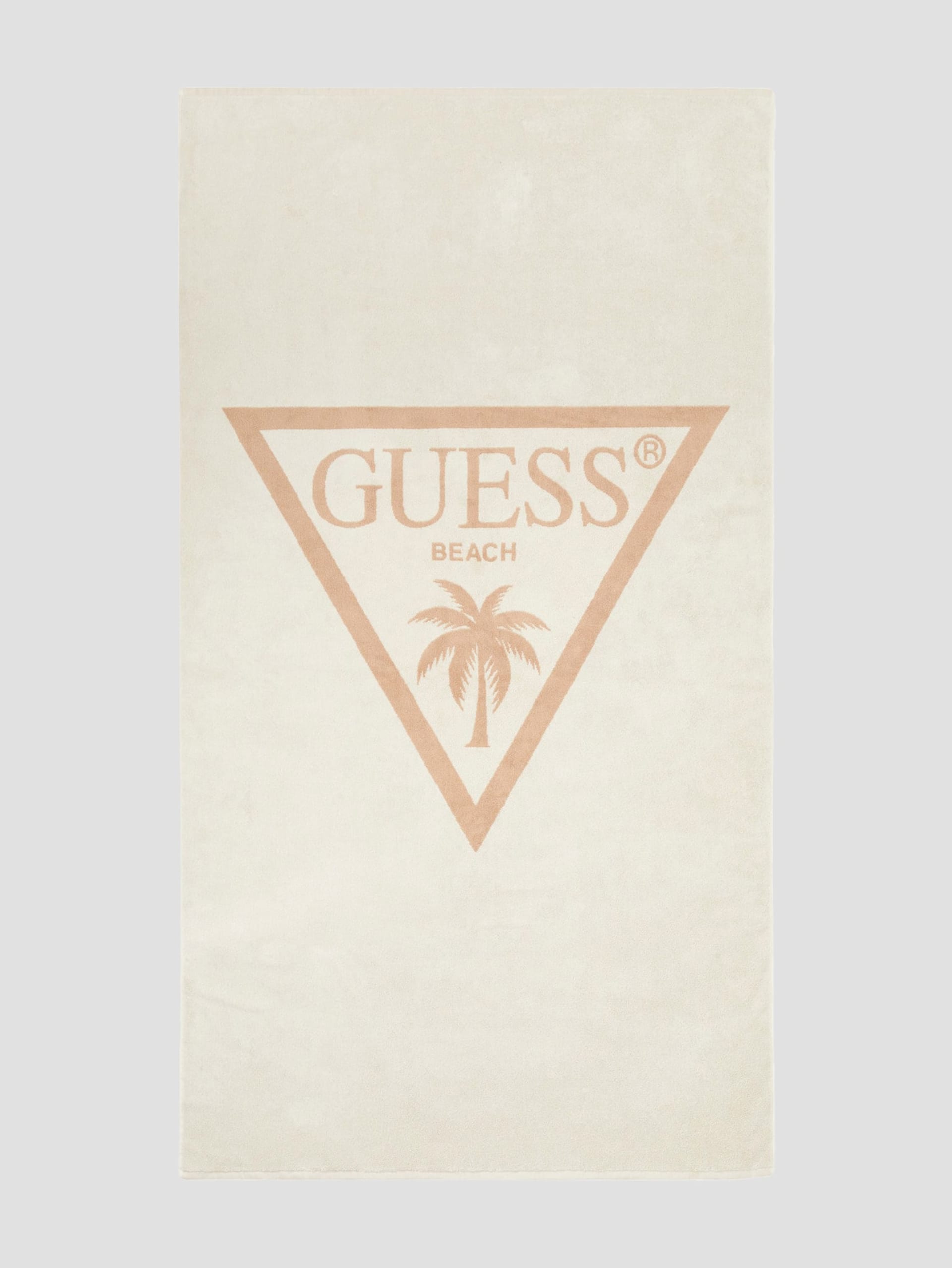 Toalha com estampa de palmeira e logotipo triangular em jacquard