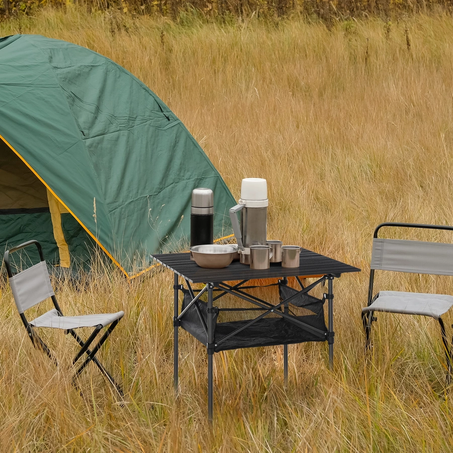 Outsunny Campingtisch mit Aufbewahrungstasche und Netztasche grau
