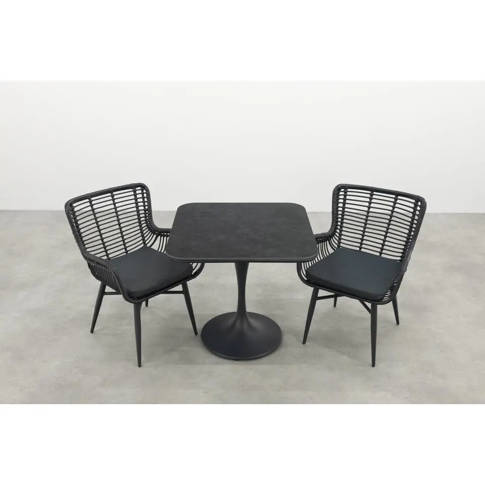 Jasmine/Toscara bistroset 80x80 cm. - Zwart/Keramiek