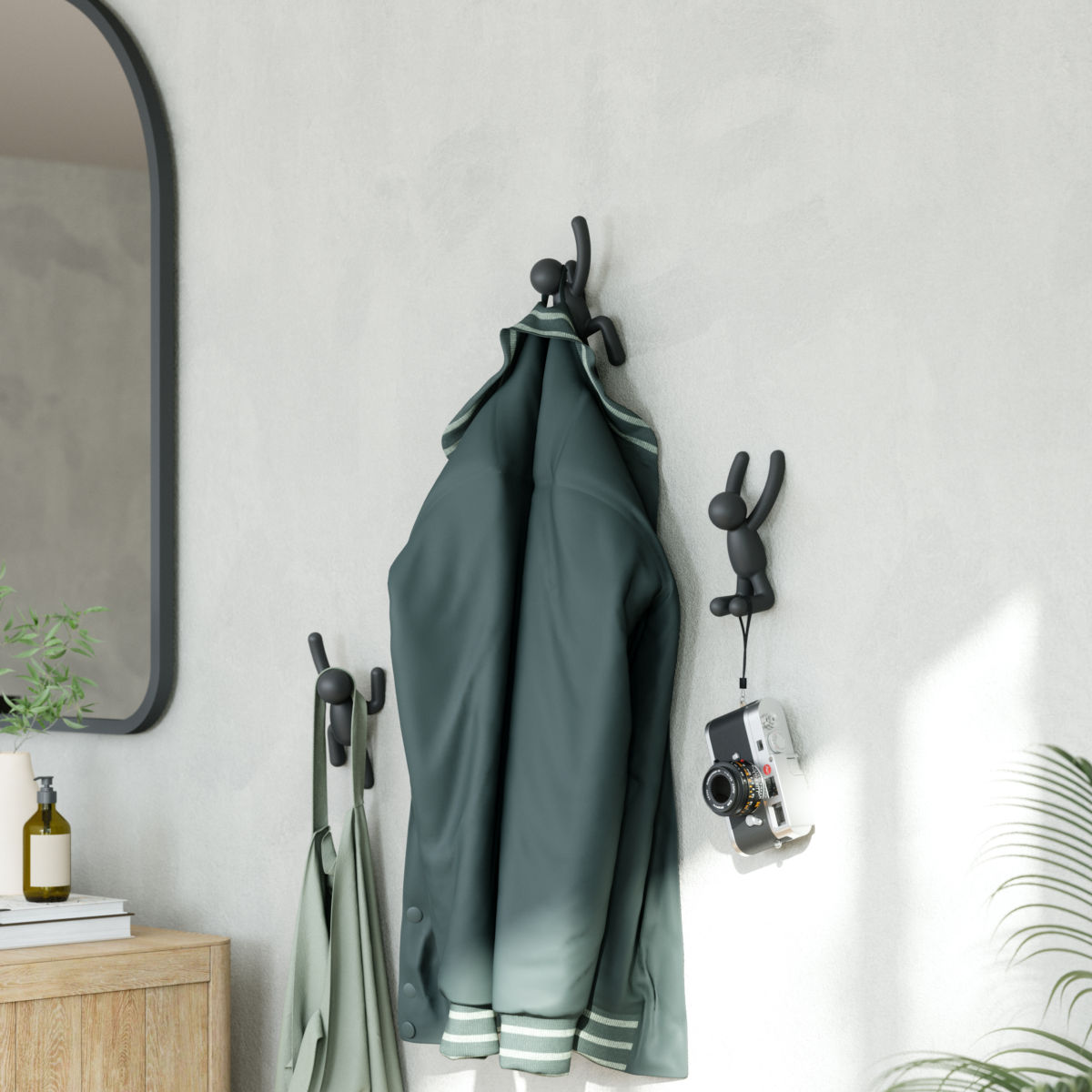 Ophanghaak Buddy zwart - set van 3