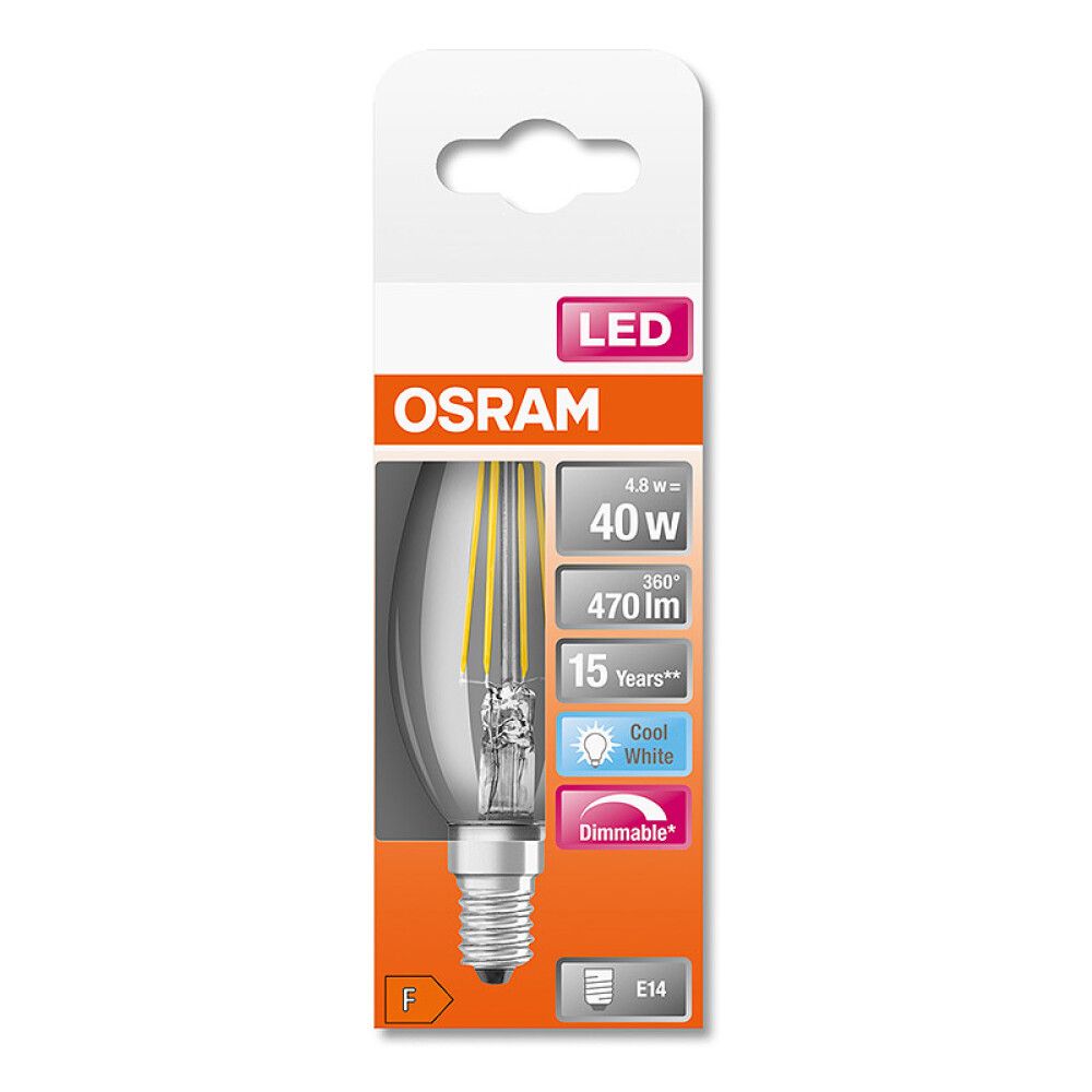 LYSPÆRE OSRAM LED CLB FIL E14 470LM 4,8W DIMBAR