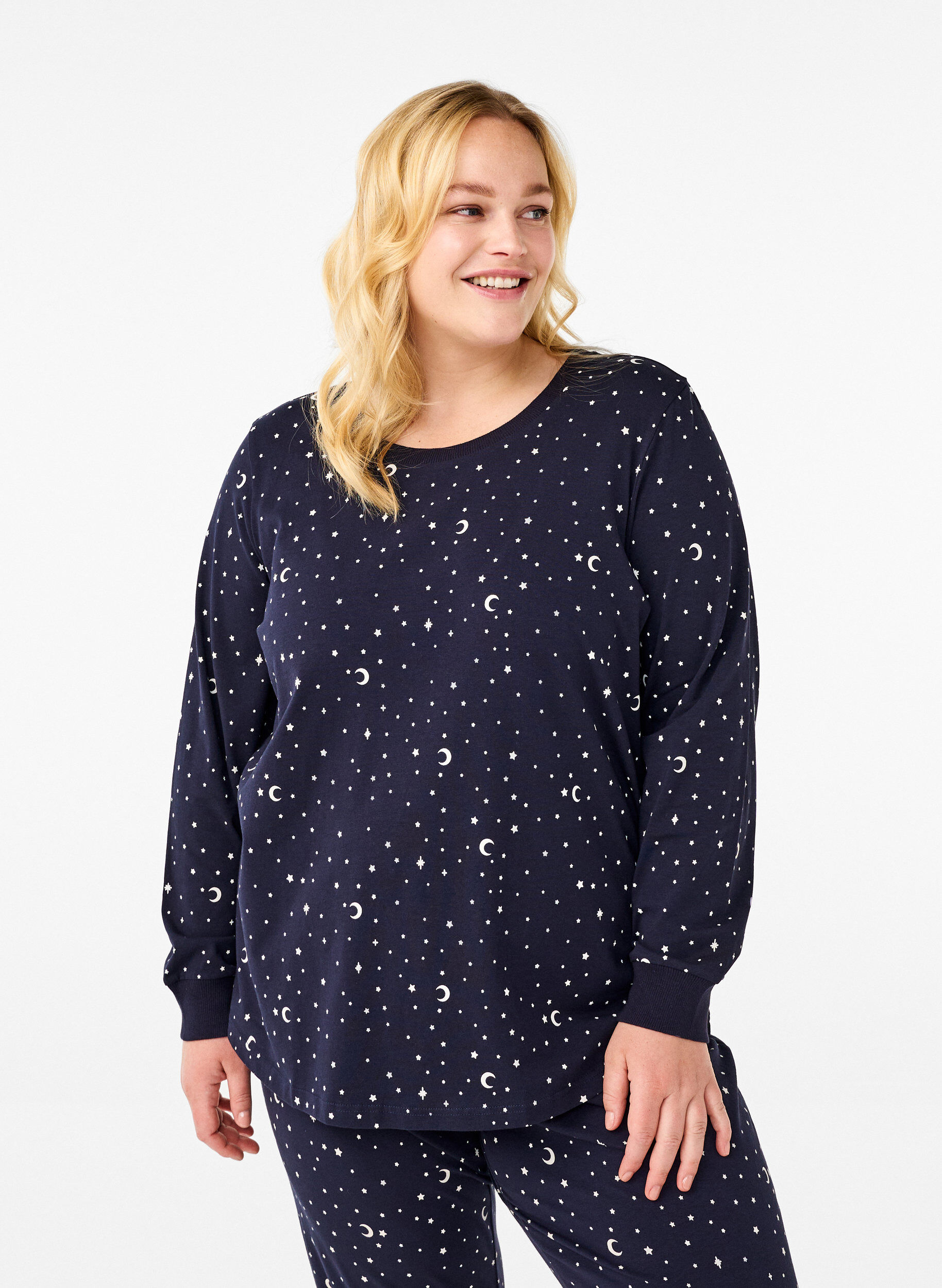 Natbluse med print