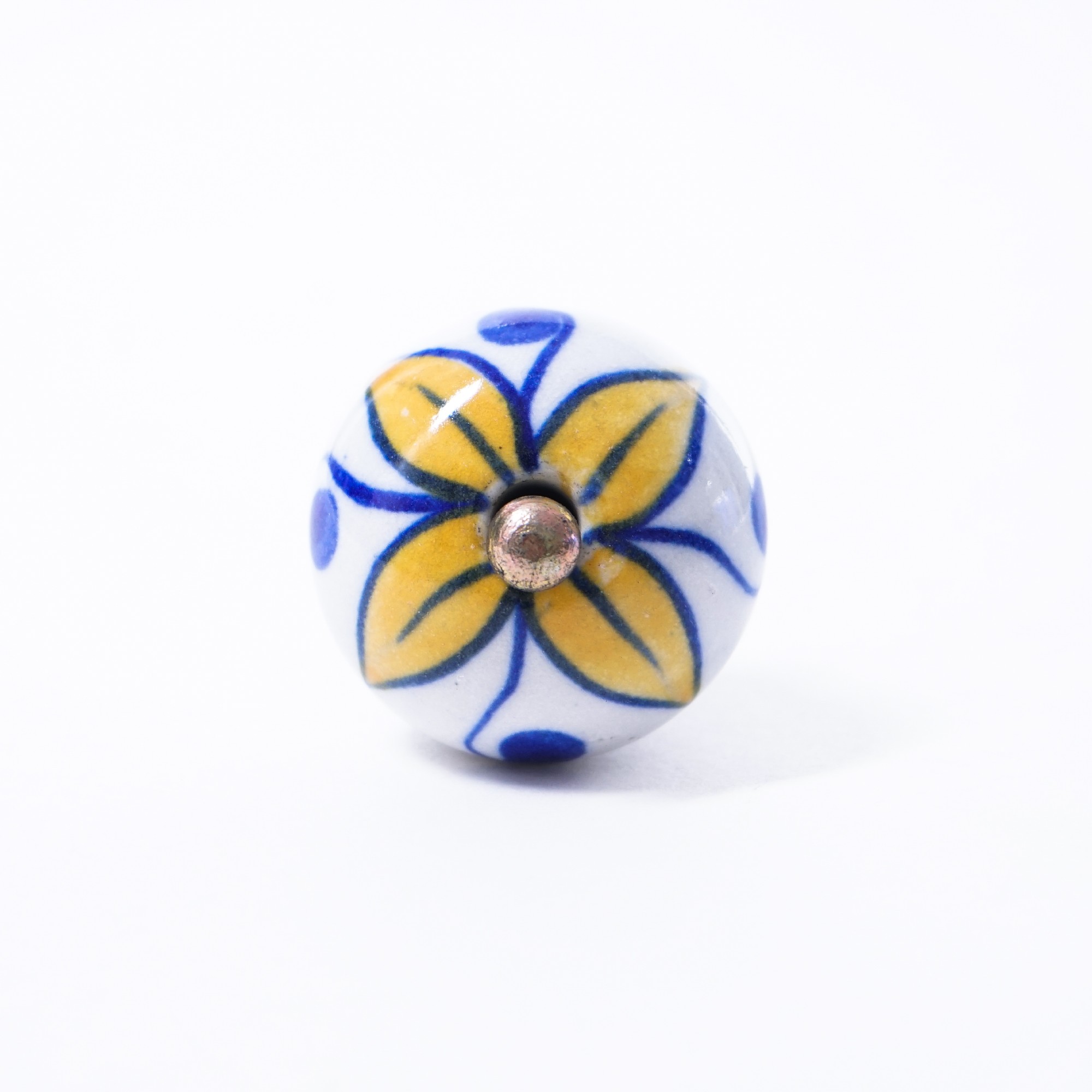 Keramik Möbelknopf, handglasiert, blau/gelb, Ø 3,5 cm günstig bestellen