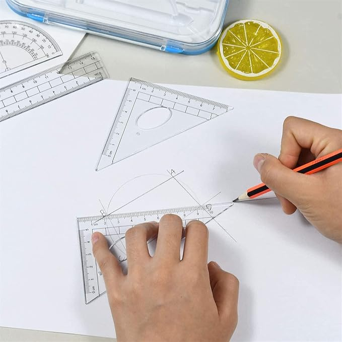 (10-tlg. Set) Geometrie Starter Kit Mathematik Schul Zubehör mit Bleistift / Radiergummi / Spitzer / Lineal / Zirkel - Blau