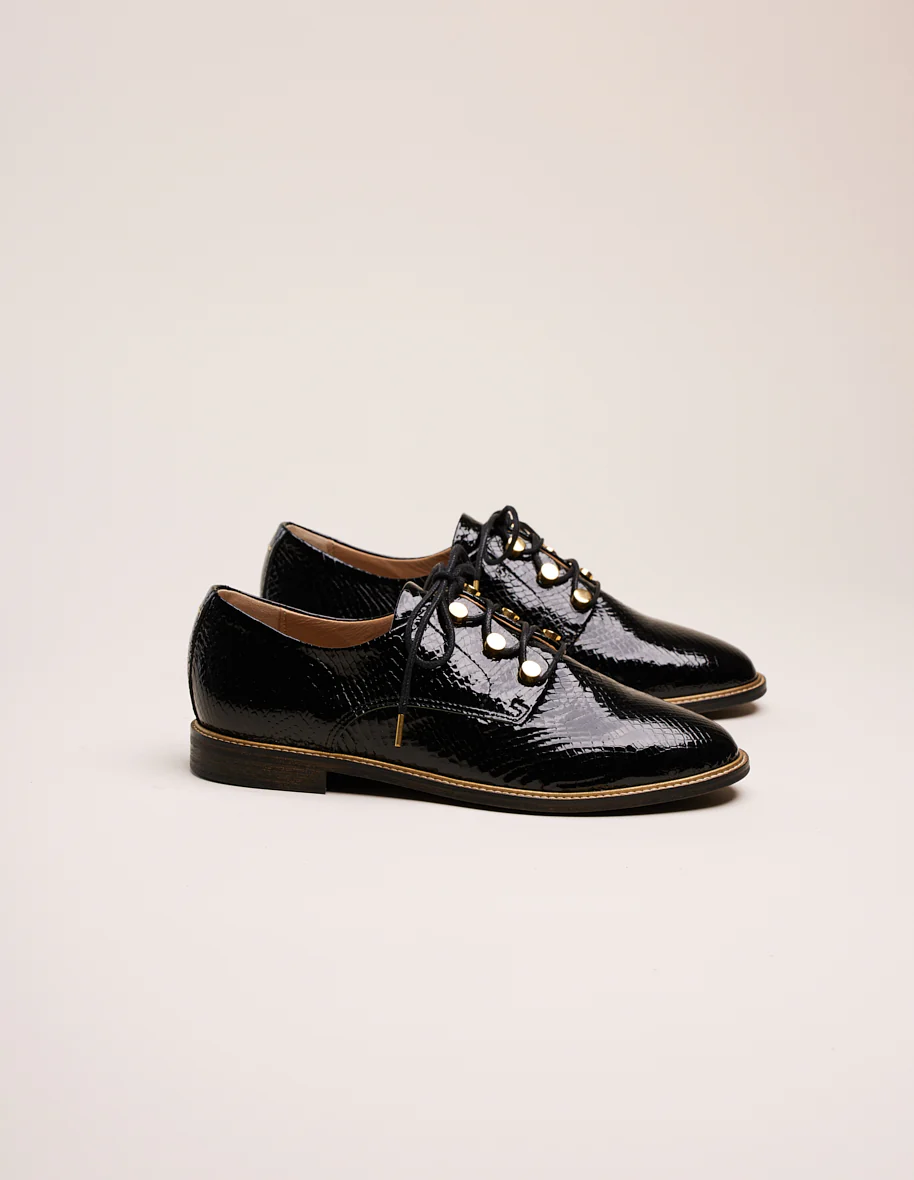 Derbies Denise - Cuir python verni noir
